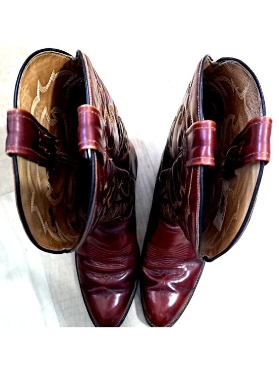 Vintage Laramie Men\'s 9 Leather Cowboy Boots Handmade Reddish Brown Embroidered main image 14